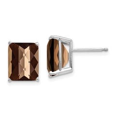 14kw 10x8mm Octagon Checker-Cut Smoky Quartz Earring