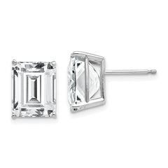 14k White Gold 10x8mm Emerald Cut Cubic Zirconia Earrings