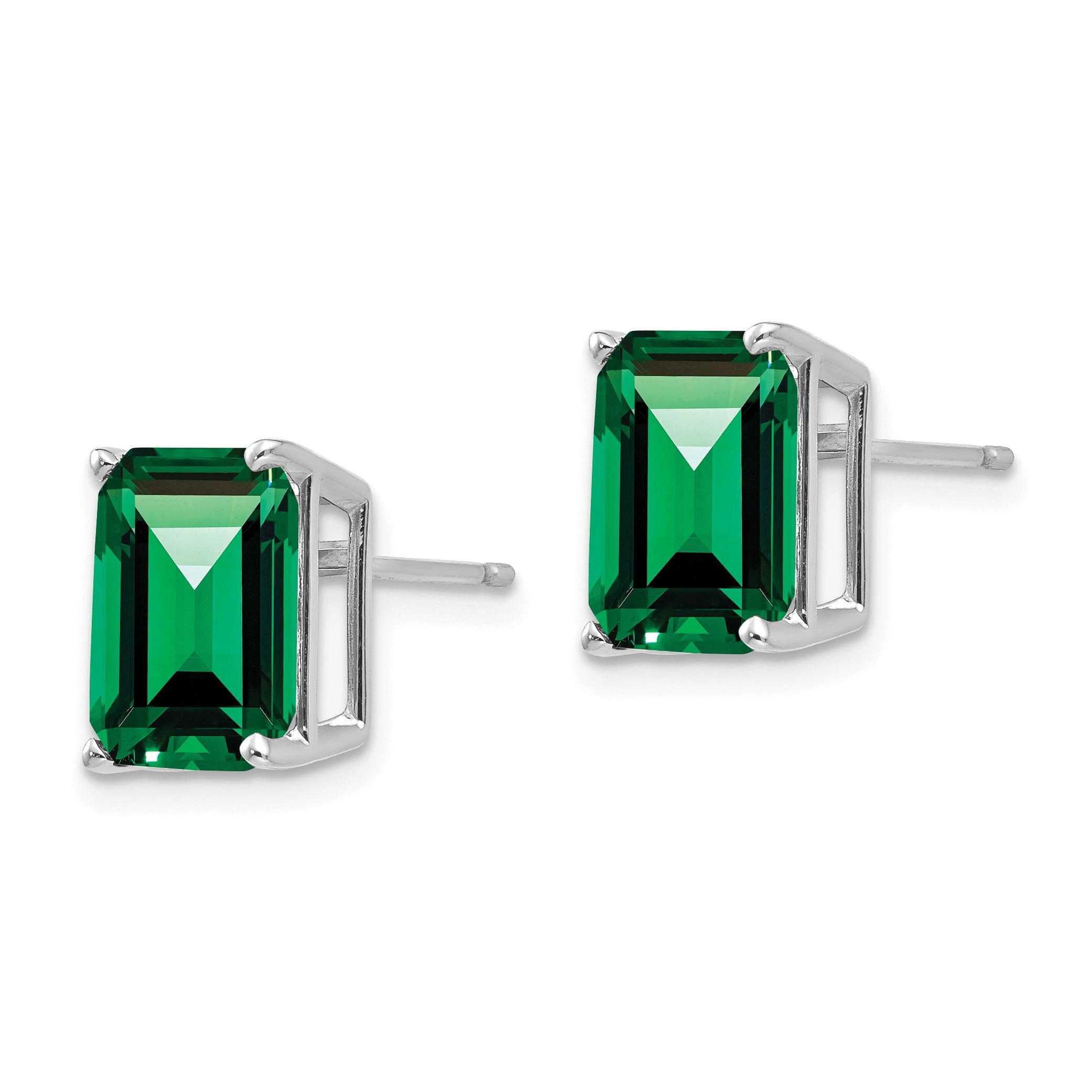 14k White Gold 10x8 Emerald Cut Mount St. Helens Stud Earrings