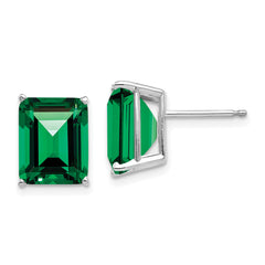 14k White Gold 10x8 Emerald Cut Mount St. Helens Stud Earrings