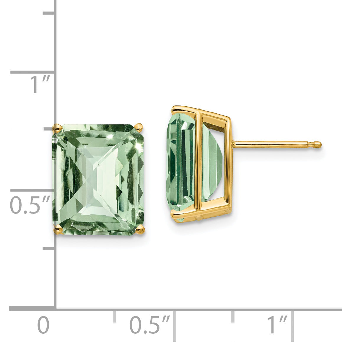 14k 12x10 Octagon Checker-Cut Green Quartz Earrings