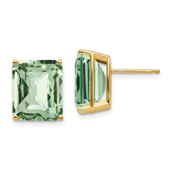 14k 12x10 Octagon Checker-Cut Green Quartz Earrings