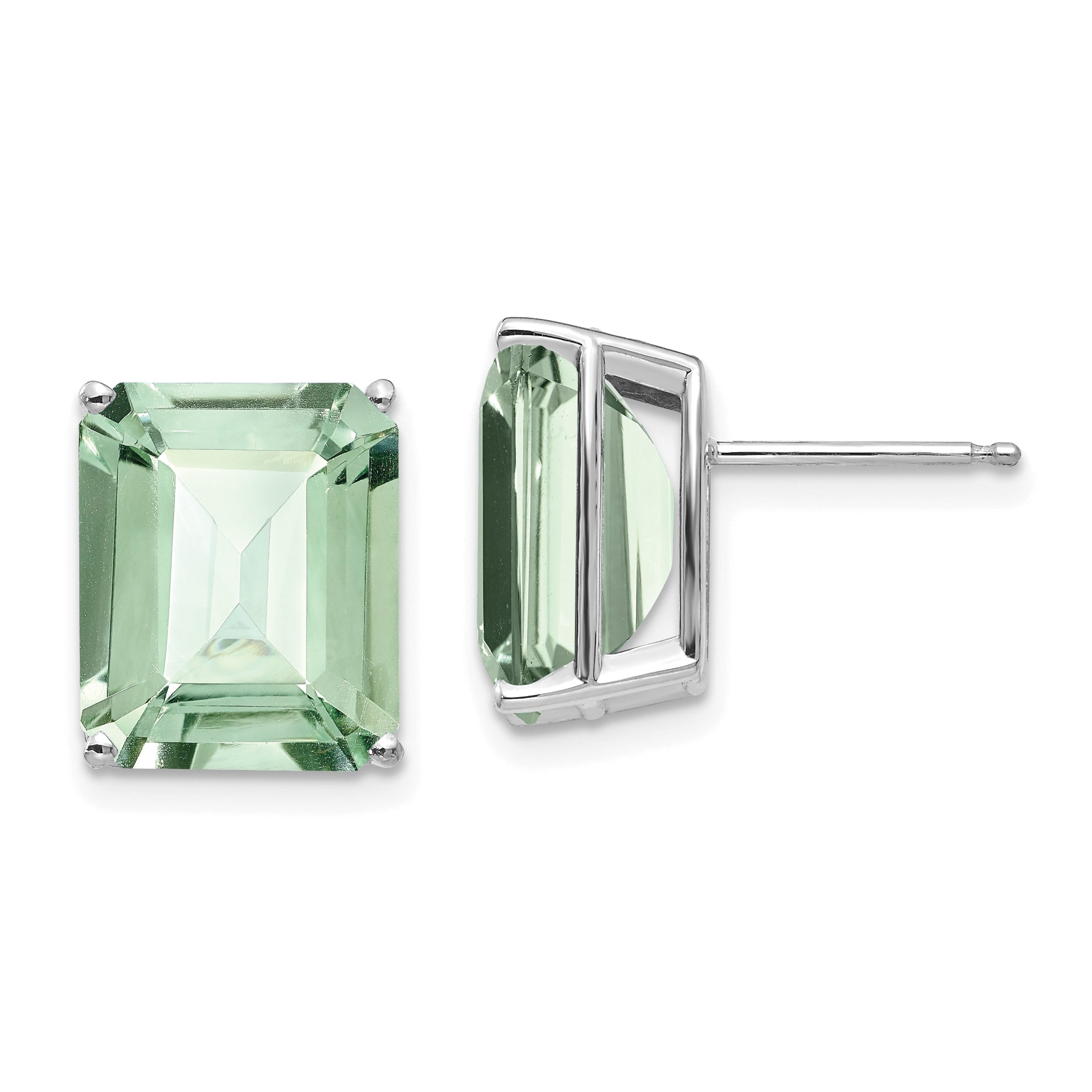 14kw 12x10mm Emerald-Cut Green Quartz Earrings