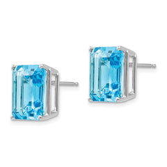 14k White Gold 12x10mm Emerald Cut Blue Topaz Earrings