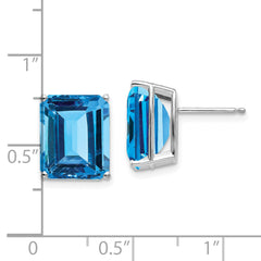 14k White Gold 12x10mm Emerald Cut Blue Topaz Earrings