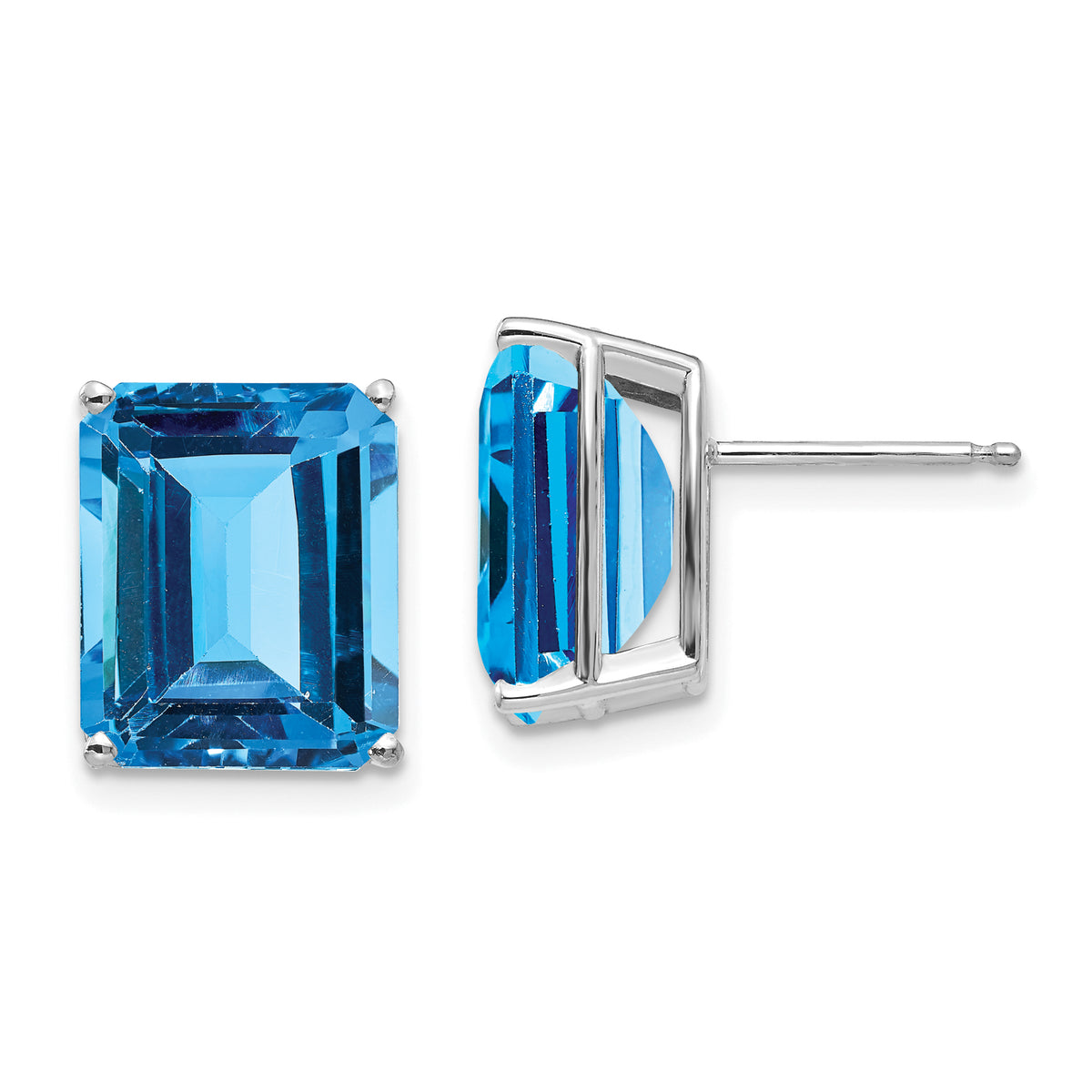 14k White Gold 12x10mm Emerald Cut Blue Topaz Earrings