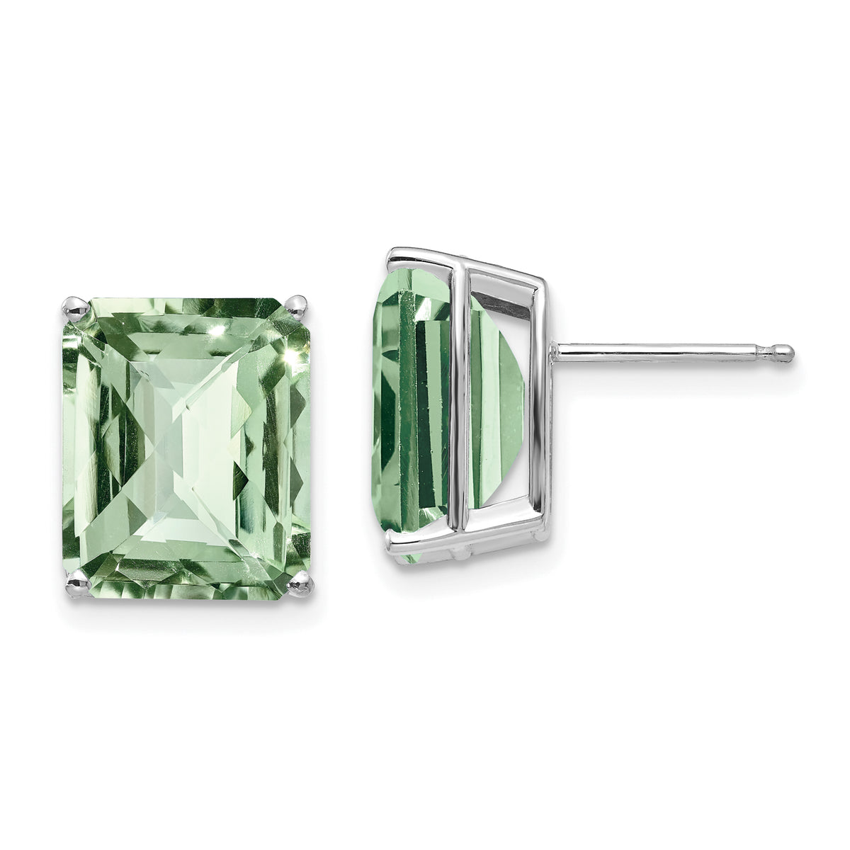 14kw 12x10mm Octagon Checker-Cut Green Quartz Earrings