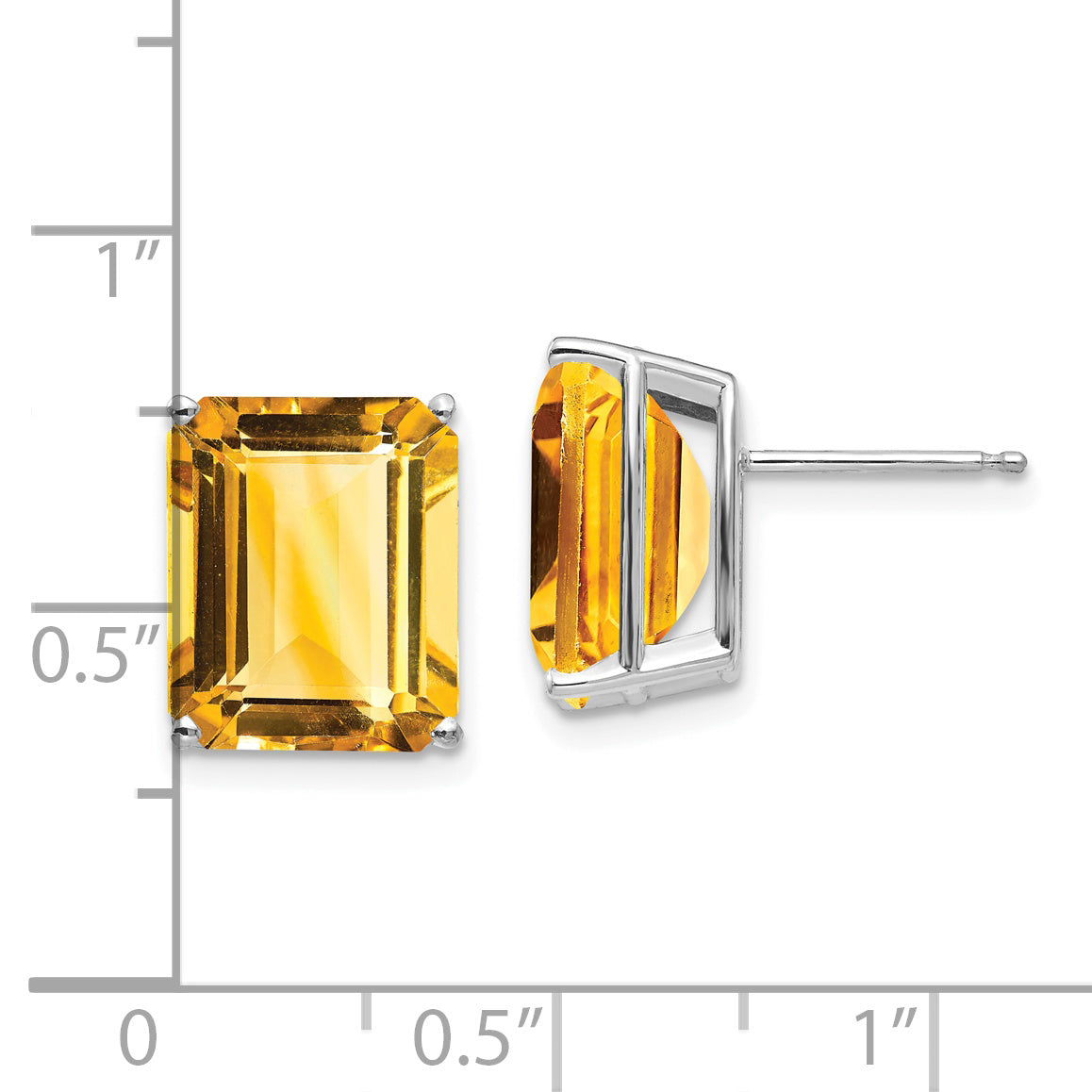 14k White Gold Emerald Cut Citrine Stud Earrings