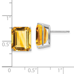 14k White Gold Emerald Cut Citrine Stud Earrings