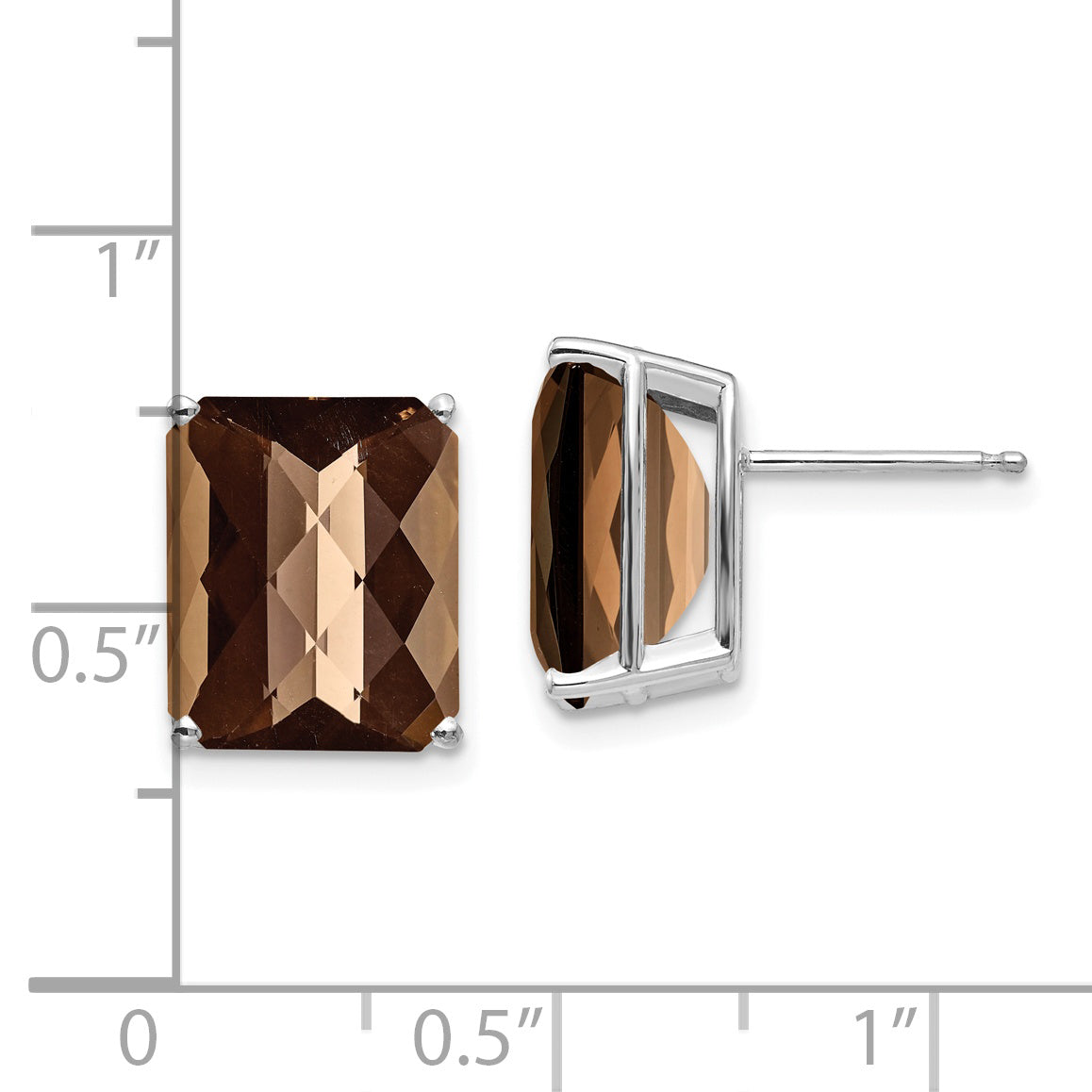 14kw 12x10mm Octagon Checker-Cut Smoky Quartz Earrings