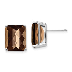 14kw 12x10mm Octagon Checker-Cut Smoky Quartz Earrings