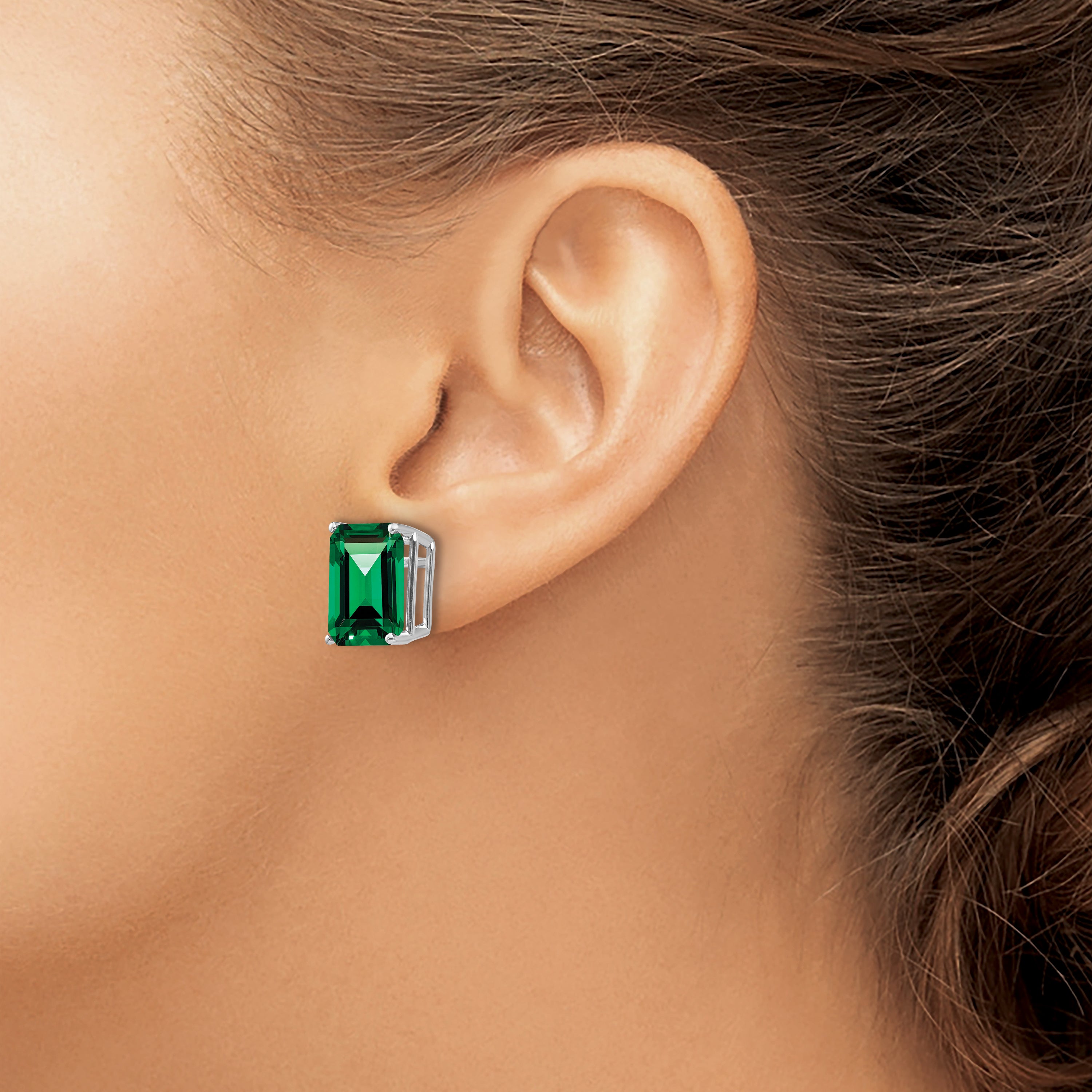 14k White Gold Mount St. Helens Emerald Stud Earrings