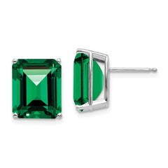 14k White Gold Mount St. Helens Emerald Stud Earrings