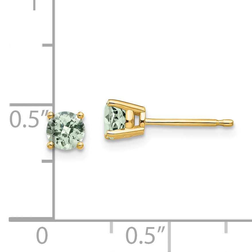 14k 4mm Round Checker-Cut Green Quartz Earrings