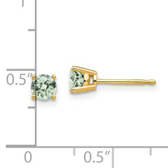 14k 4mm Round Checker-Cut Green Quartz Earrings