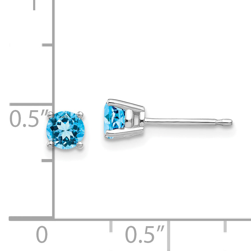 14k White Gold 4mm Blue Topaz Earrings