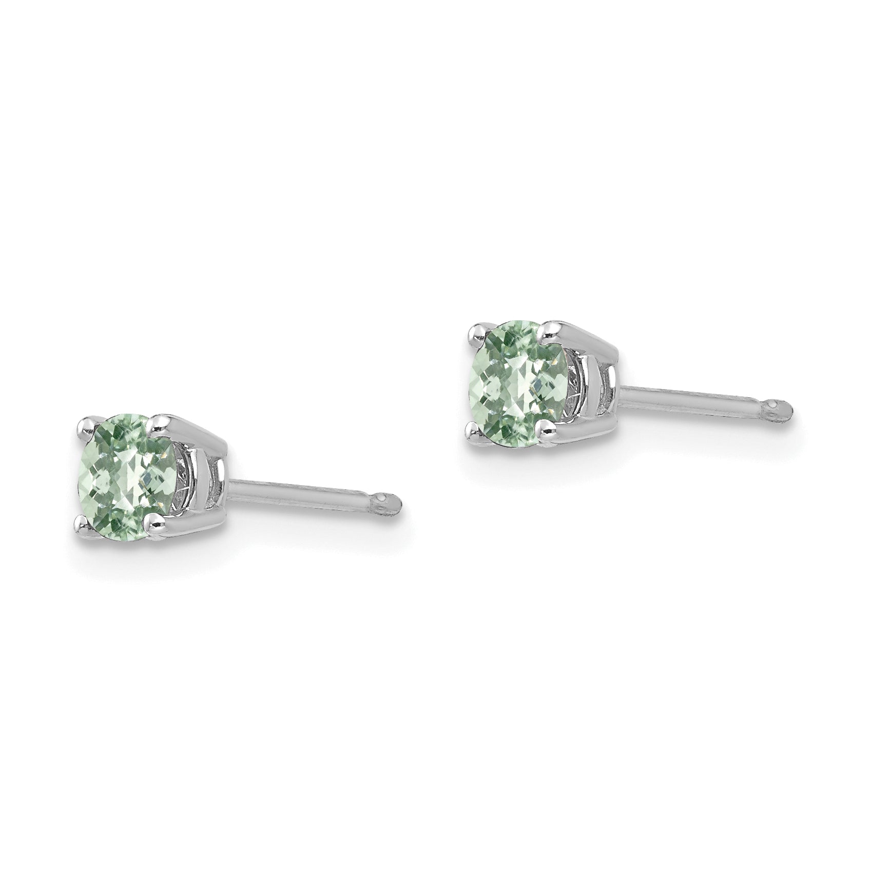 14kw 4mm Round Checker-Cut Green Quartz Earrings