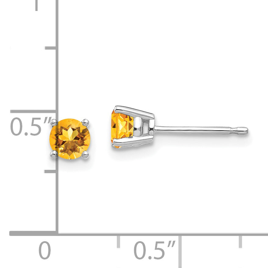 14k White Gold 4mm Citrine Earrings