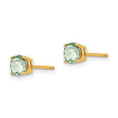 14k 5mm Round Checker-Cut Green Quartz Earrings