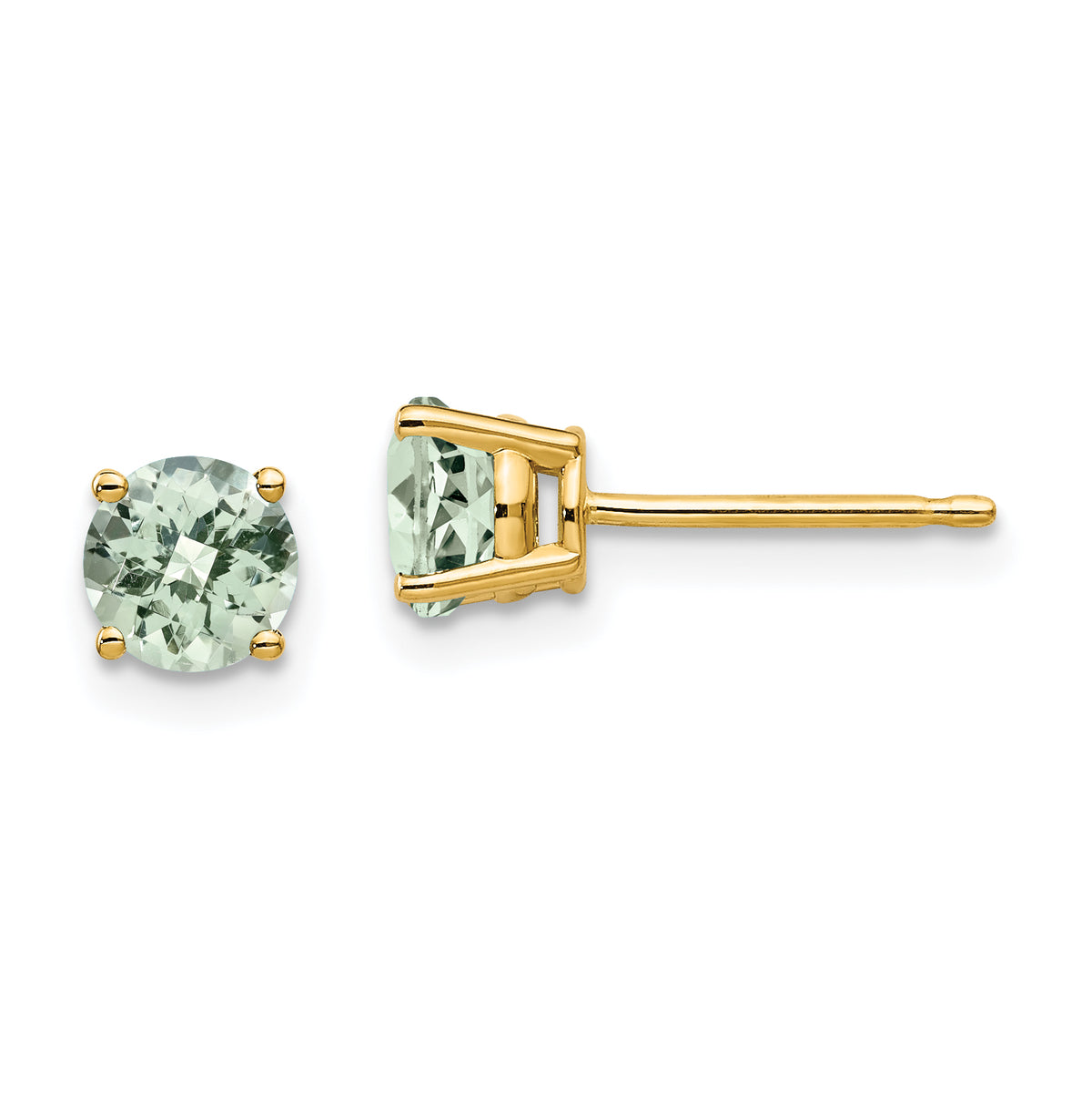 14k 5mm Round Checker-Cut Green Quartz Earrings