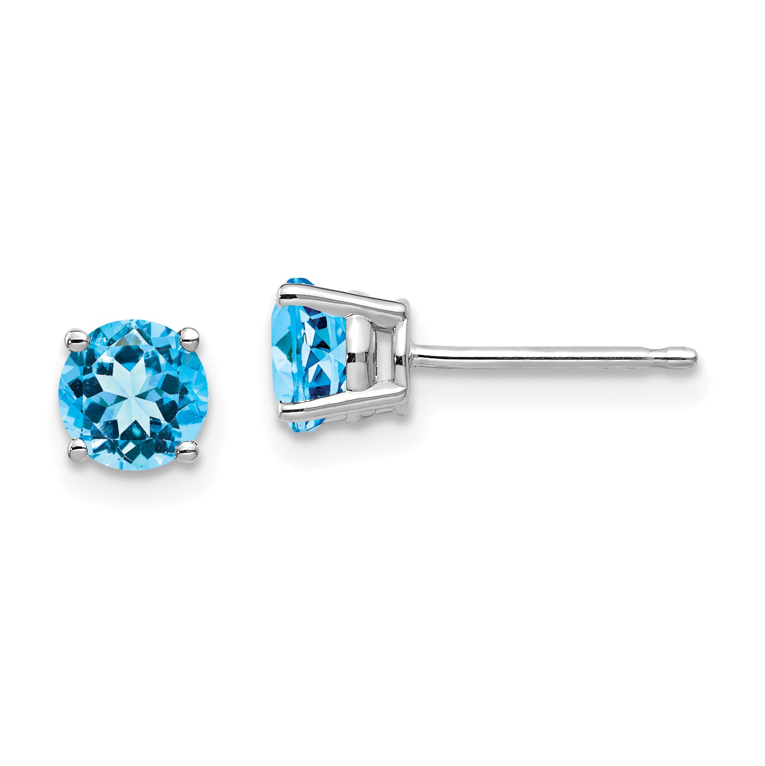 14k White Gold 5mm Blue Topaz Earrings