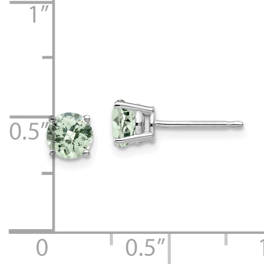 14kw 5mm Round Checker-Cut Green Quartz Earrings