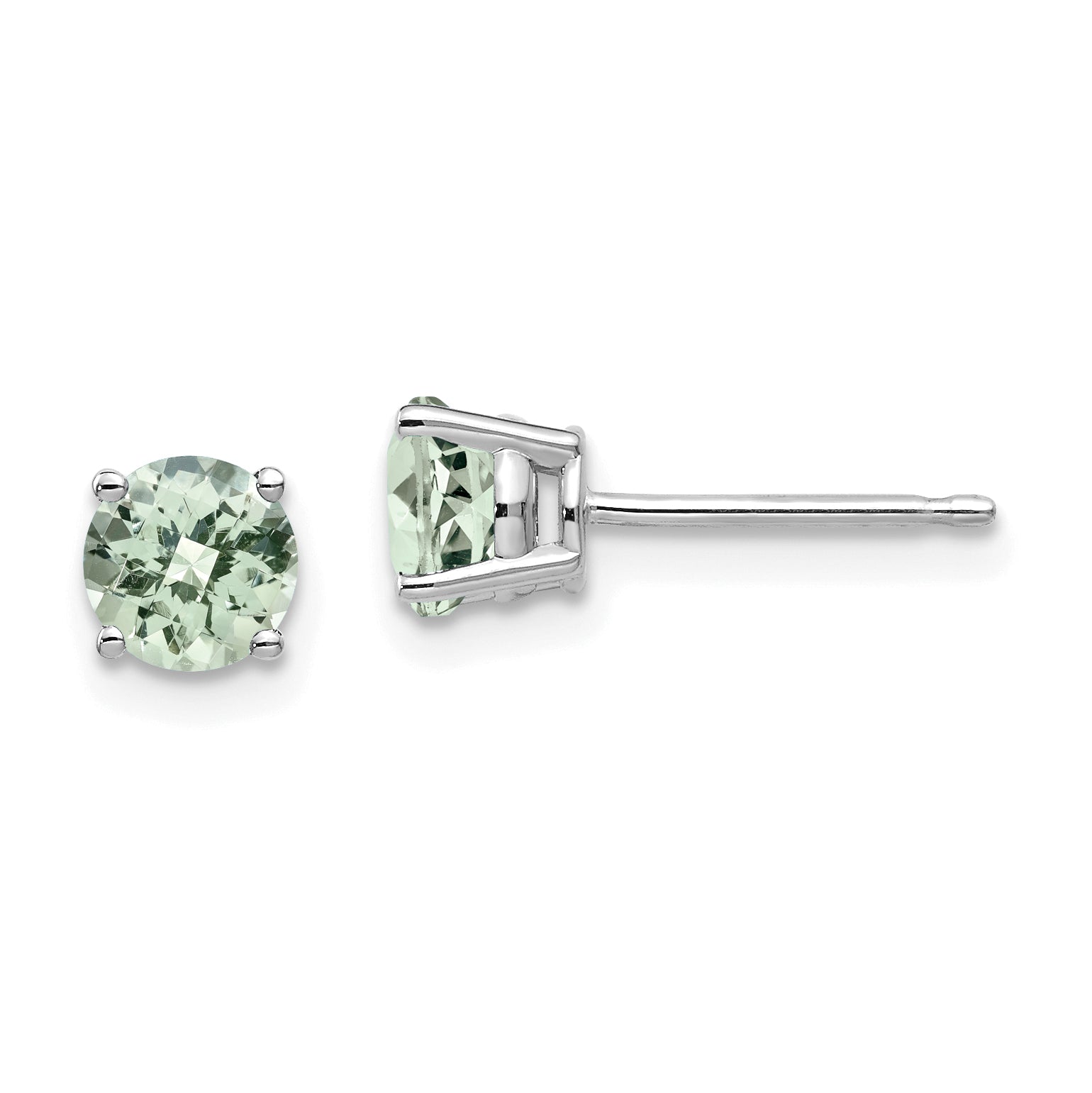 14kw 5mm Round Checker-Cut Green Quartz Earrings