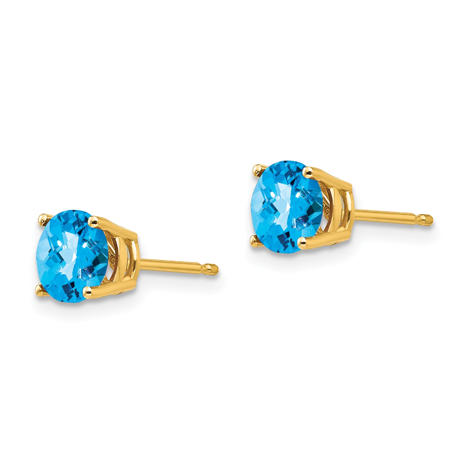 14k 6mm Blue Topaz Checker Earrings