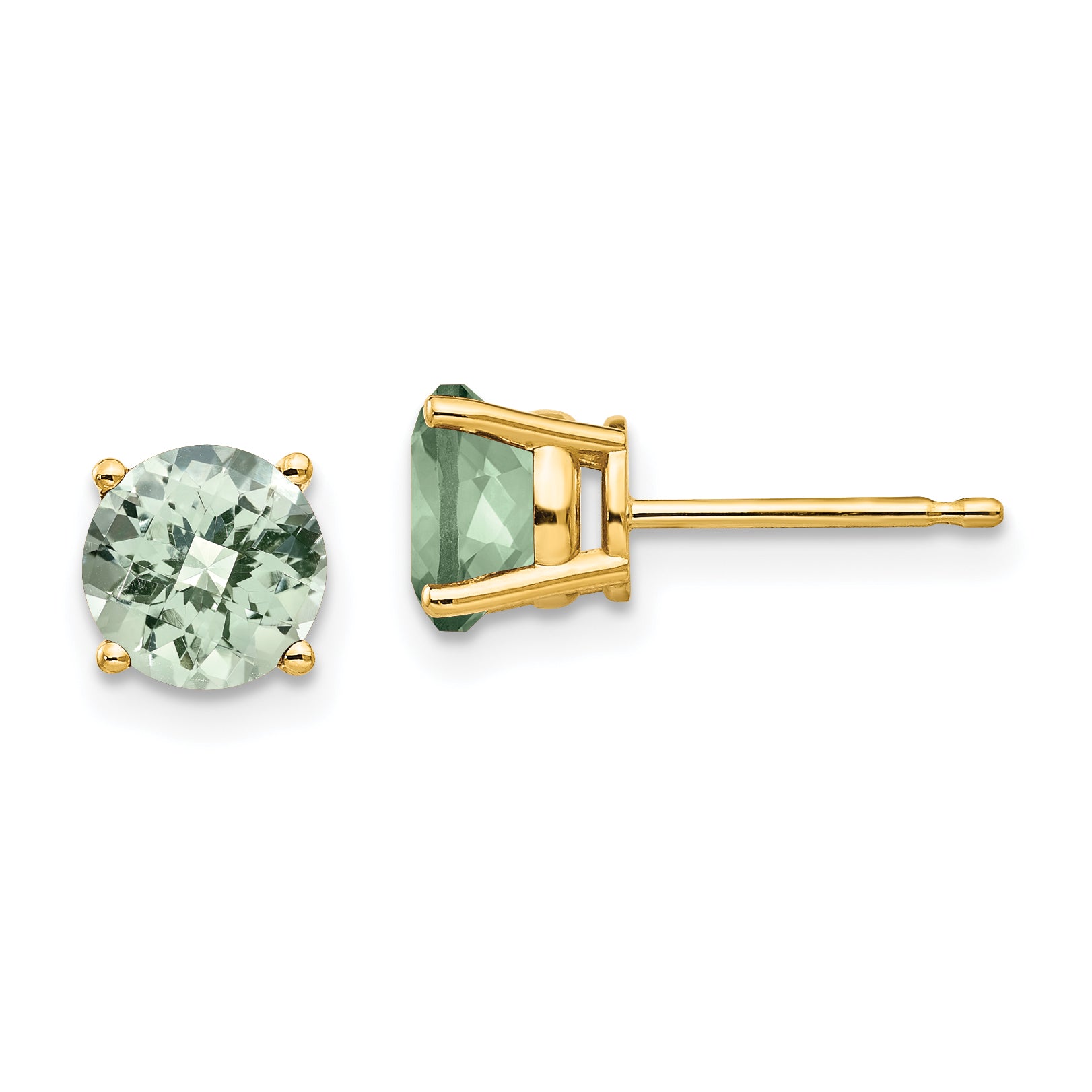 14k 6mm Round Checker-Cut Green Quartz Earrings