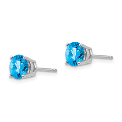 14k White Gold 6mm Blue Topaz Checker Earrings