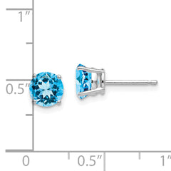 14k White Gold 6mm Blue Topaz Earrings