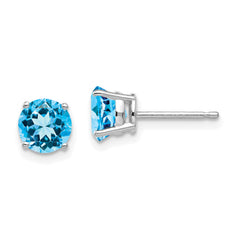 14k White Gold 6mm Blue Topaz Earrings