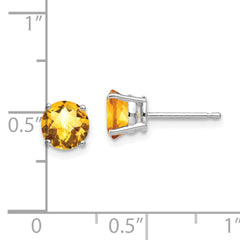 14k White Gold 6mm Citrine Checker Earrings