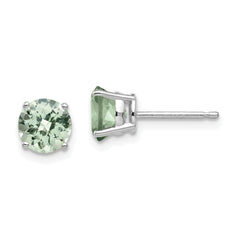 14kw 6mm Round Checker-Cut Green Quartz Earrings