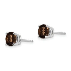 14kw 6mm Round Checker-Cut Smoky Quartz Earrings