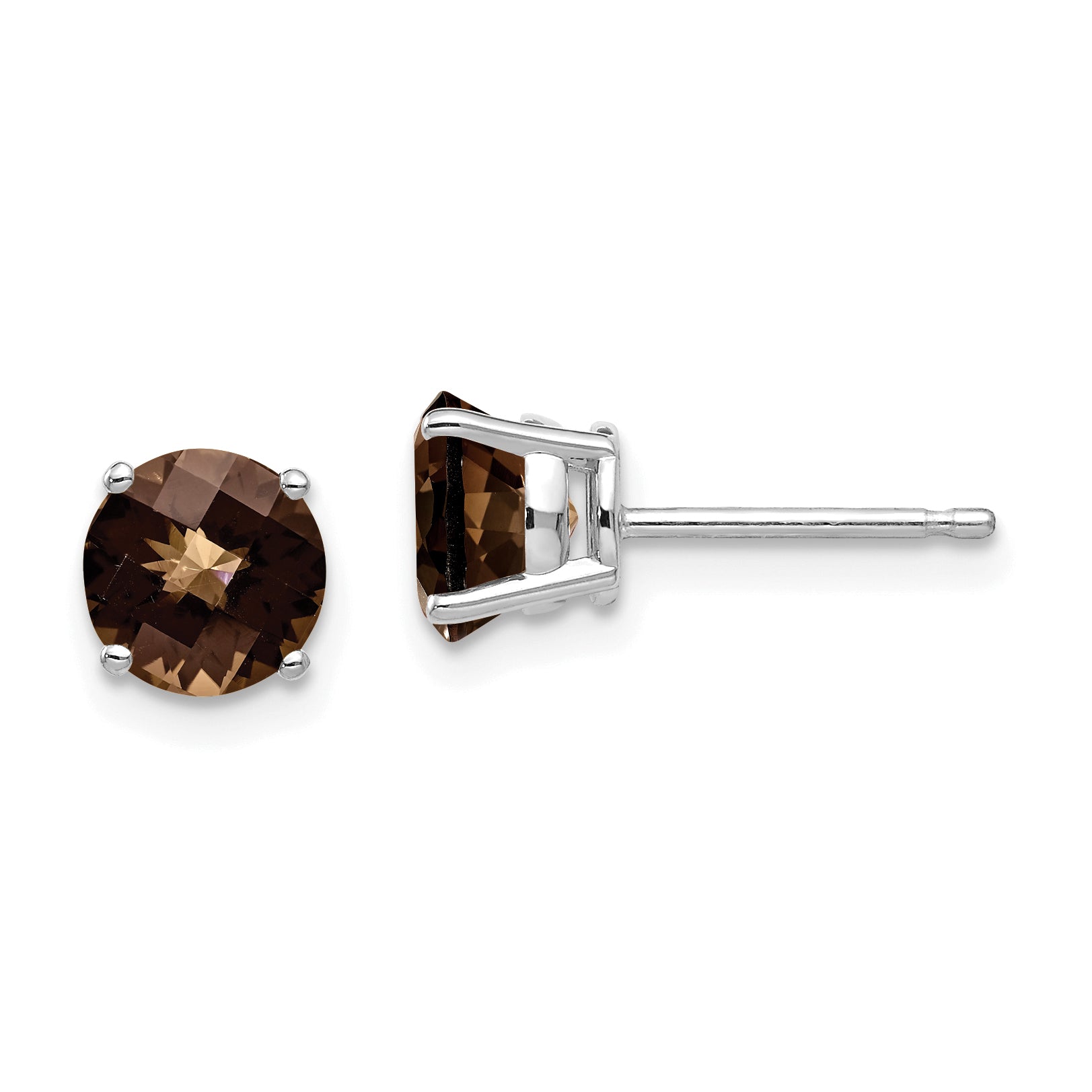 14kw 6mm Round Checker-Cut Smoky Quartz Earrings