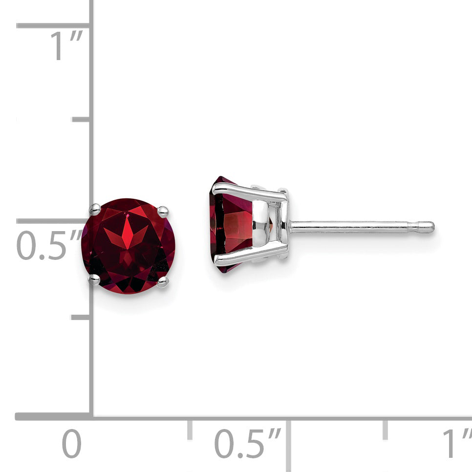 14k White Gold 6mm Garnet Earrings