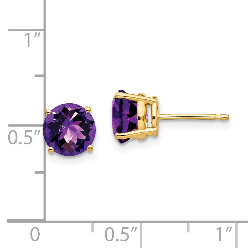 14k 7mm Amethyst Checker Earrings