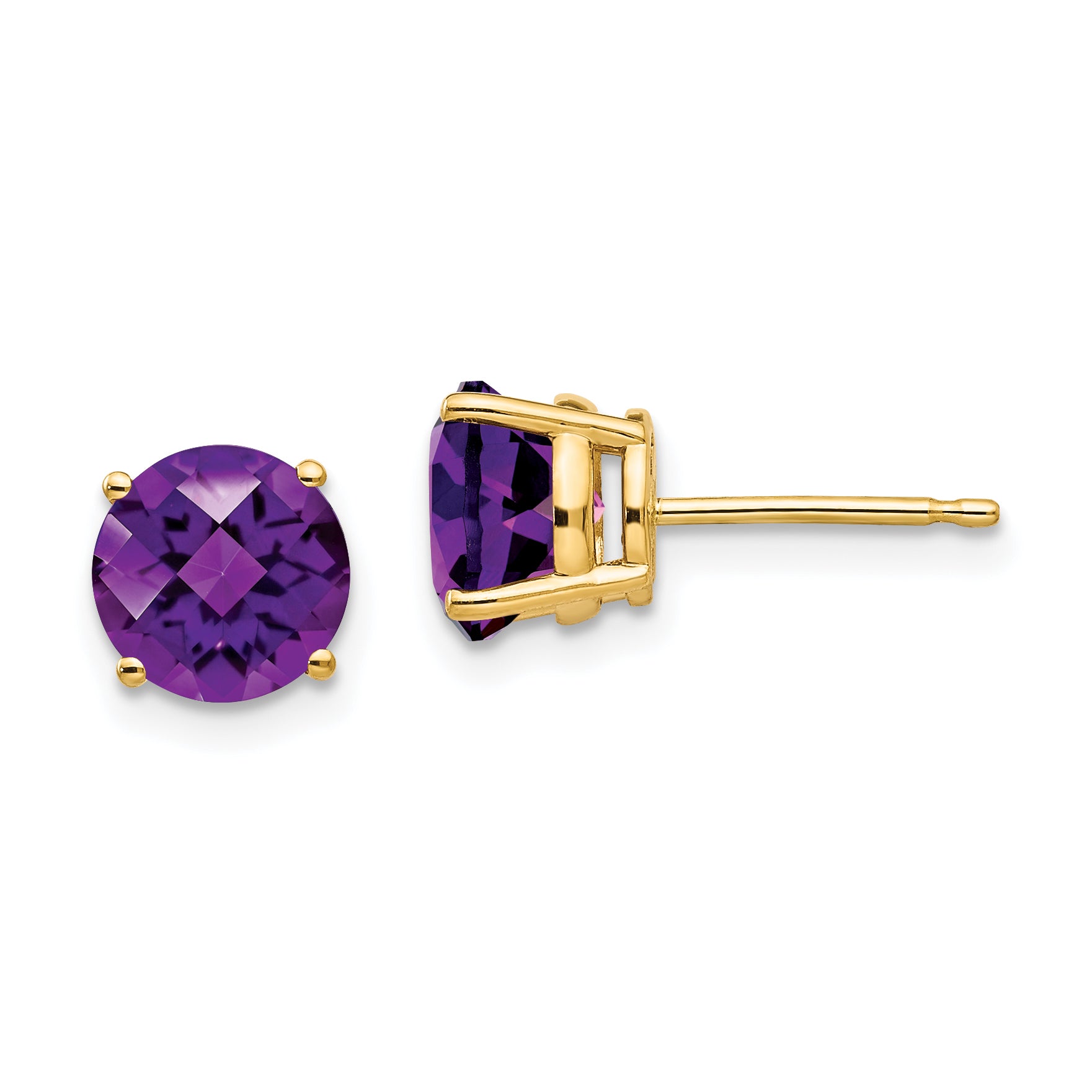 14k 7mm Amethyst Checker Earrings