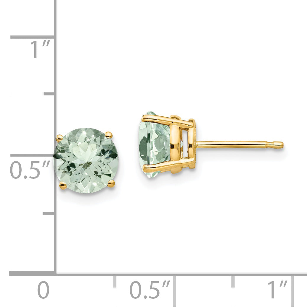 14k 7mm Round Green Quartz Earrings