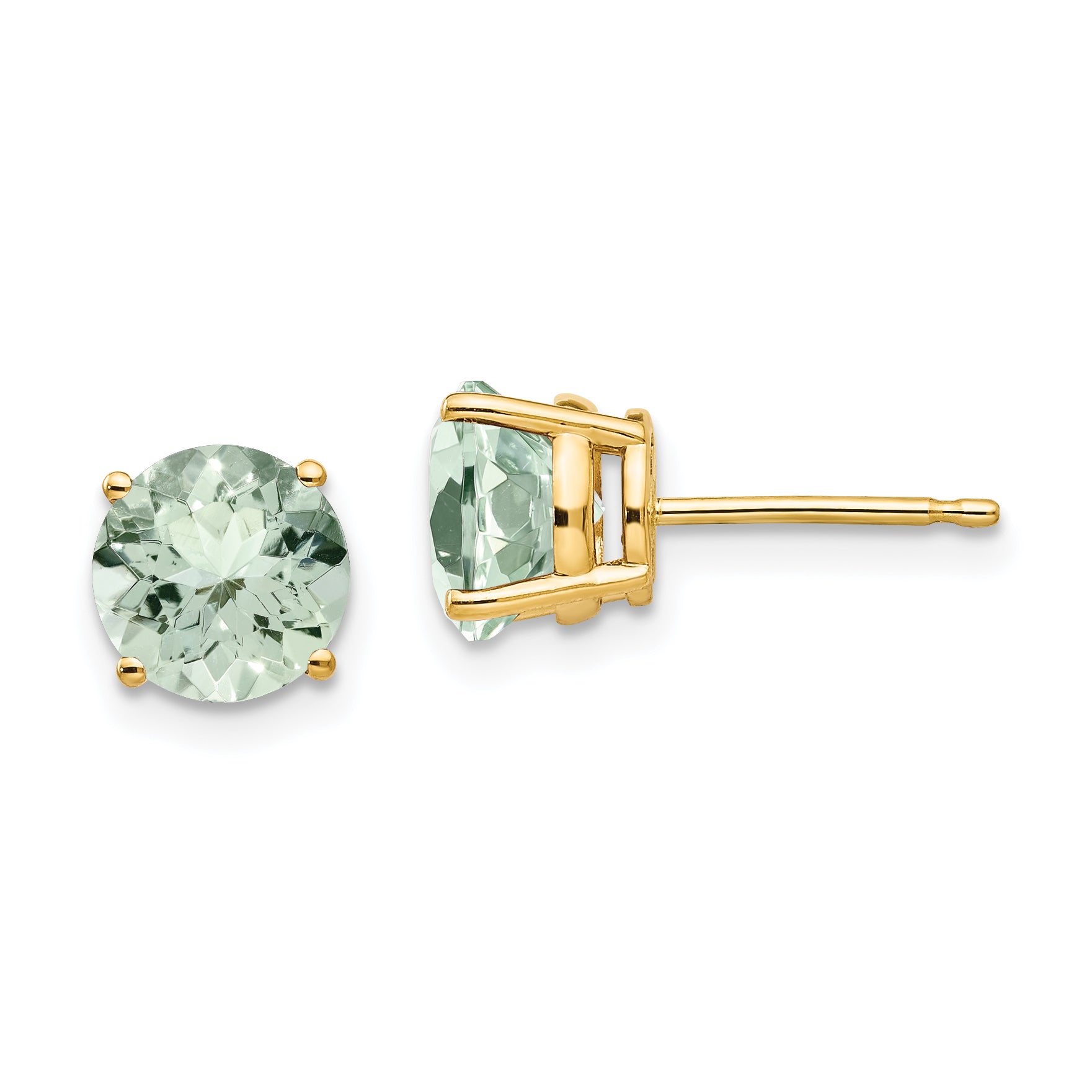 14k 7mm Round Green Quartz Earrings