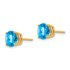 14k 7mm Blue Topaz Checker Earrings