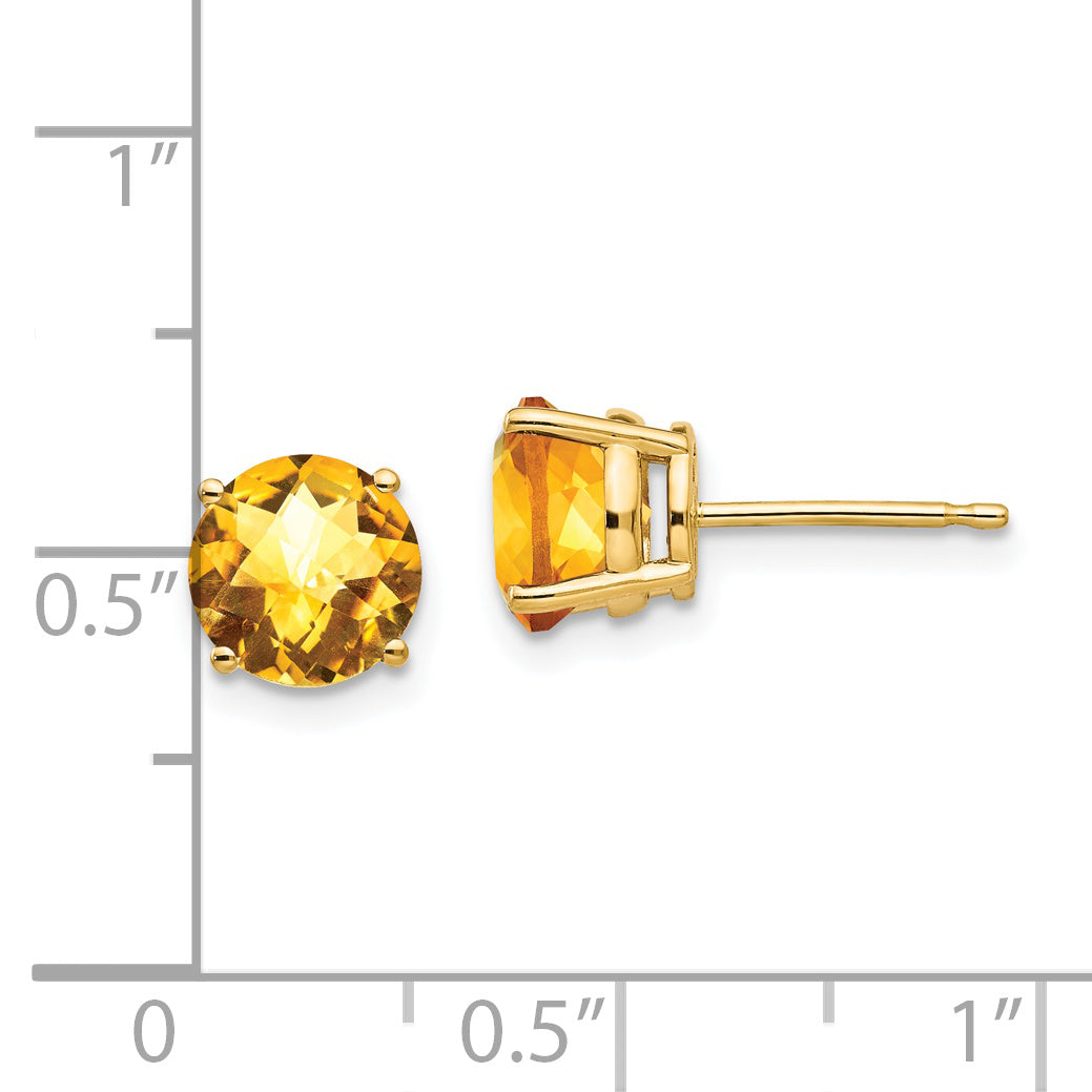 14k 7mm Citrine Checker Earrings