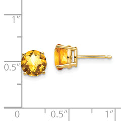 14k 7mm Citrine Checker Earrings