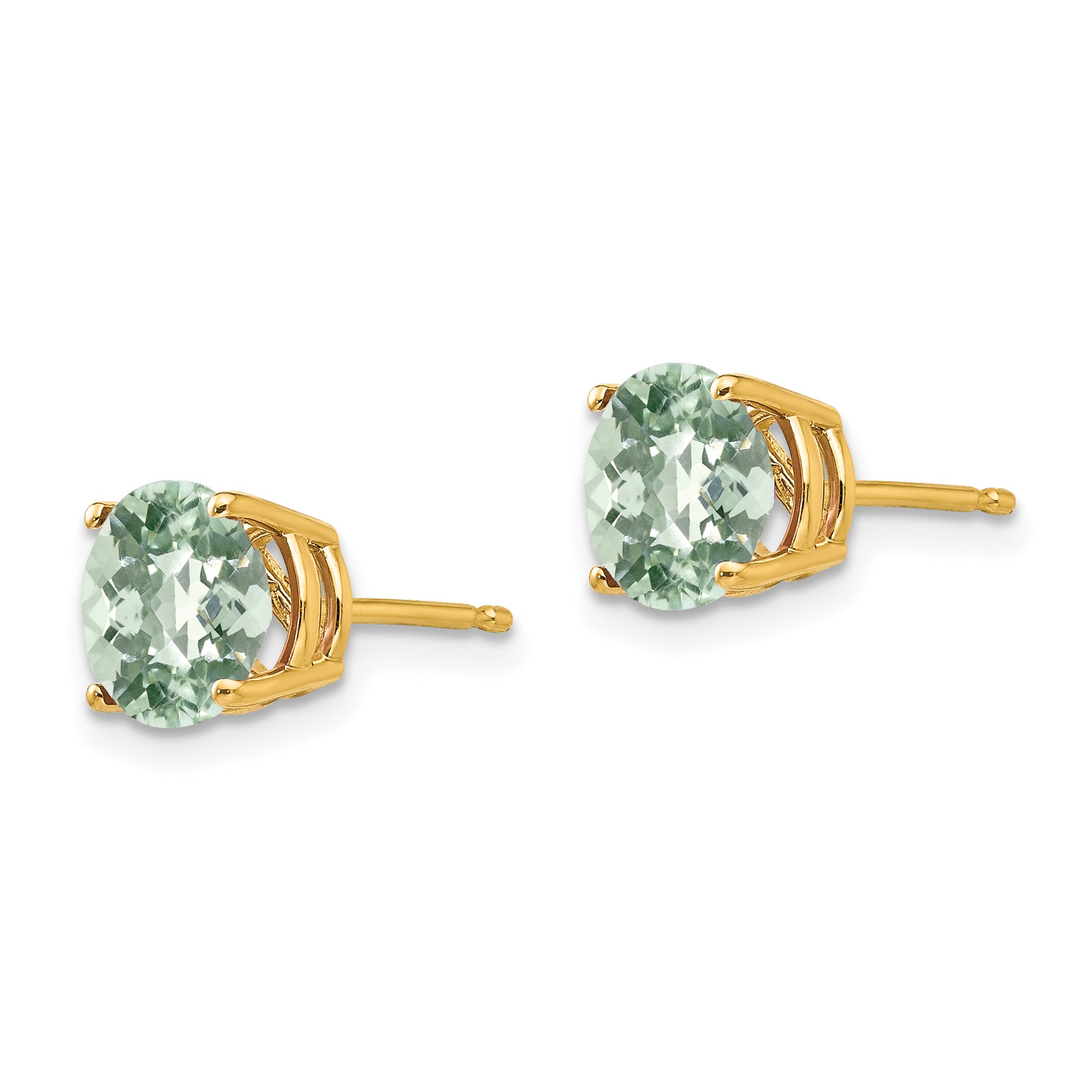 14k 7mm Round Checker-Cut Green Quartz Earrings