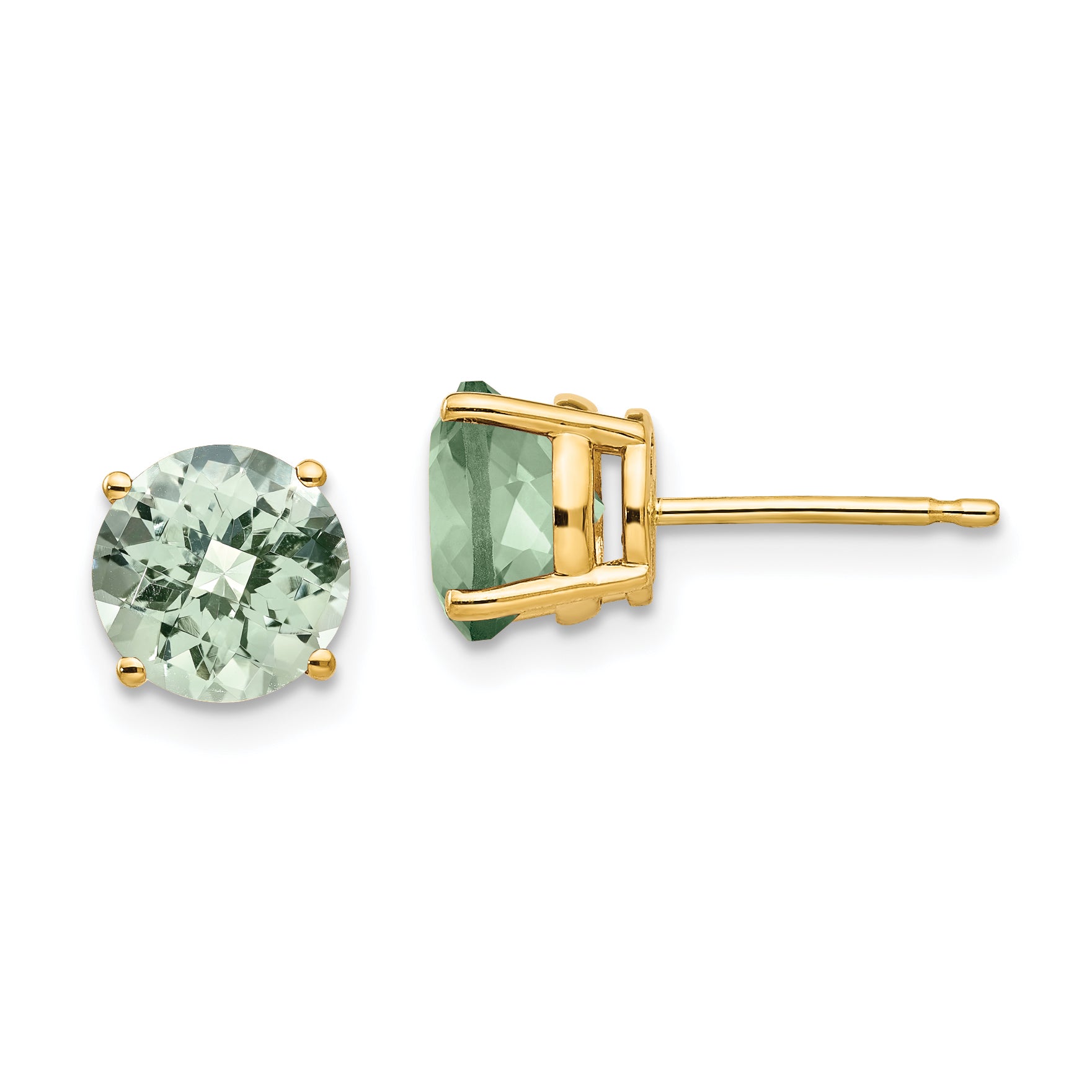 14k 7mm Round Checker-Cut Green Quartz Earrings