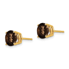 14k 7mm Round Checker-Cut Smoky Quartz Earrings