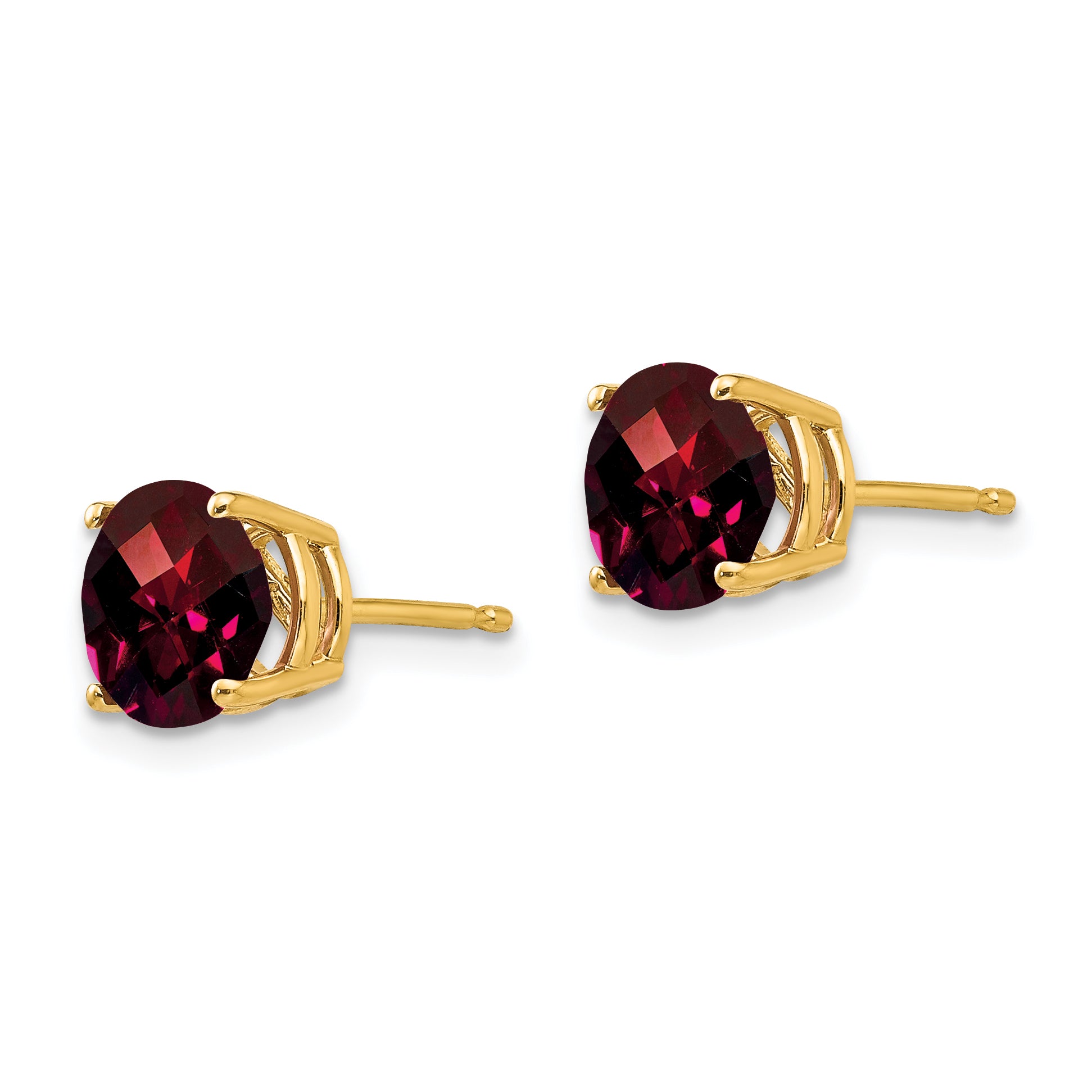 14k 7mm Garnet Checker Earrings