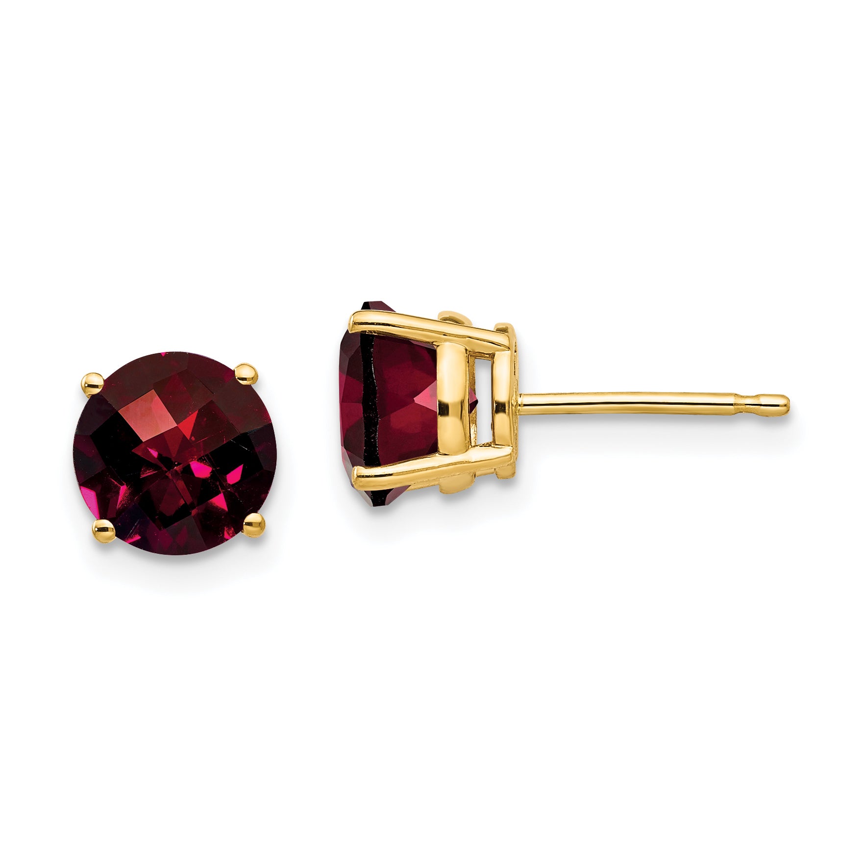 14k 7mm Garnet Checker Earrings