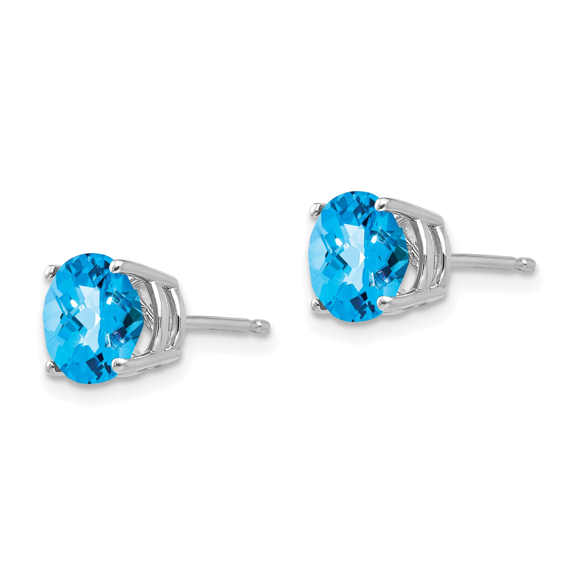 14k White Gold 7mm Blue Topaz Checker Earrings